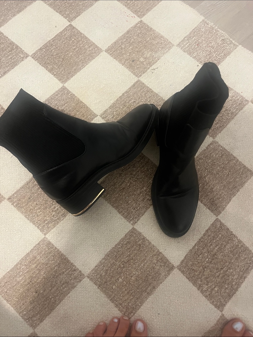Zara Black Chelsea Ankle Boots with Gold Heel Trim